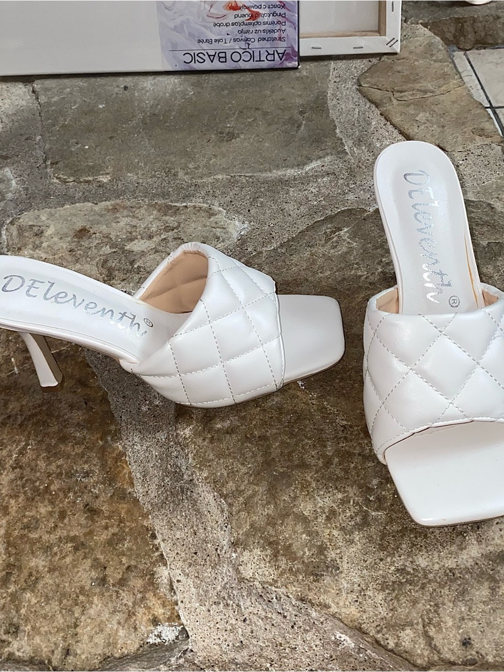 Quilted White Square Toe Heels / Heeled slides classy business casual